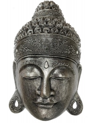 Large Silver Buddha Mask from Bali - Hand Carved Wood