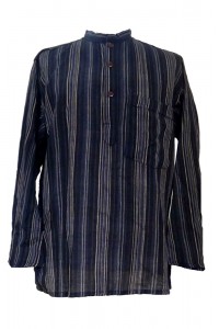Black / Blue Striped 100% Cotton Collarless Grandad Shirt - Fairtrade Black / Blue Striped 100% Cotton Collarless Grandad Shirt - Fairtrade