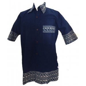Blue Traditional Blockprint Cotton Mens Short Sleeve Shirt - Fair Trade