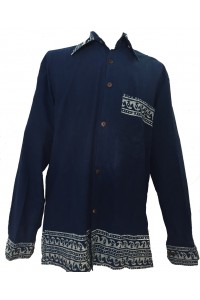 Blue Traditional Blockprint Cotton Mens Long Sleeve Shirt - Fair Trade Blue Traditional Blockprint Cotton Mens Long Sleeve Shirt - Fair Trade