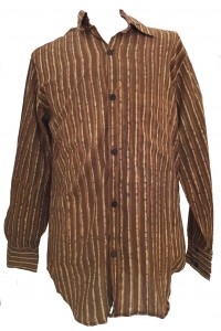 Light Brown / Dark Brown Striped Blockprint Cotton Mens Long Sleeve Shirt - Fair Trade