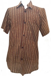 Light Brown / Dark Brown Striped Blockprint Cotton Mens Short Sleeve Shirt - Fair Trade Light Brown / Dark Brown Striped Blockprint Cotton Mens Short Sleeve Shirt - Fair Trade