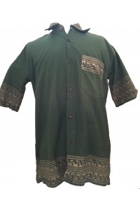Green Traditional Blockprint Cotton Mens Short Sleeve Shirt - Fair Trade Green Traditional Blockprint Cotton Mens Short Sleeve Shirt - Fair Trade