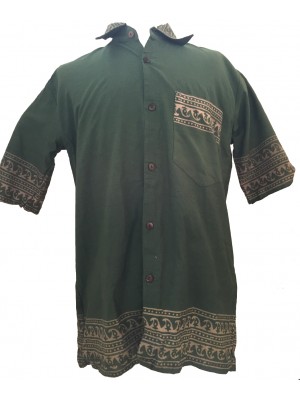 Green Traditional Blockprint Cotton Mens Short Sleeve Shirt - Fair Trade