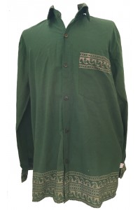 Green Traditional Blockprint Cotton Mens Long Sleeve Shirt - Fair Trade