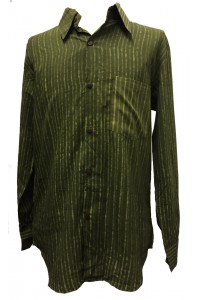 Light Green / Dark Green Striped Blockprint Cotton Mens Long Sleeve Shirt - Fair Trade