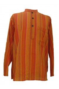 Orange Striped 100% Cotton Collarless Grandad Shirt - Fairtrade