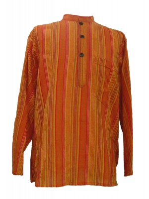 Orange Striped 100% Cotton Collarless Grandad Shirt - Fairtrade