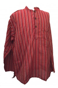 Red Striped 100% Cotton Collarless Grandad Shirt - Fairtrade