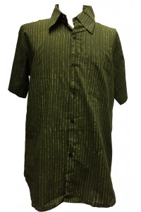 Light Green / Dark Green Striped Blockprint Cotton Mens Short Sleeve Shirt - Fair Trade Light Green / Dark Green Striped Blockprint Cotton Mens Short Sleeve Shirt - Fair Trade
