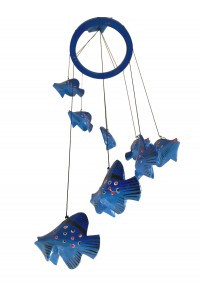 Blue Balinese Kissing Fish Mobile - Fair Trade Hand Painted 