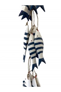 Wooden Fish on a  String - blue & white hand painted wood - Fair Trade