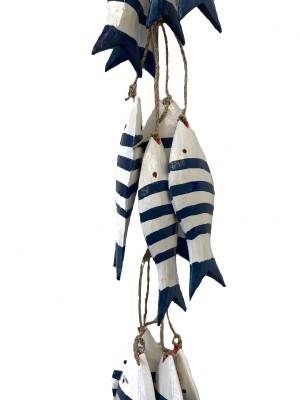 Wooden Fish on a String - blue & white hand painted wood - Fair Trade Wooden Fish on a String - blue & white hand painted wood - Fair Trade