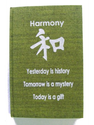 Green Harmony Affirmation Hardback Notebook / Journal - Unlined Pure White Paper - 54 Sheets - Fair Trade