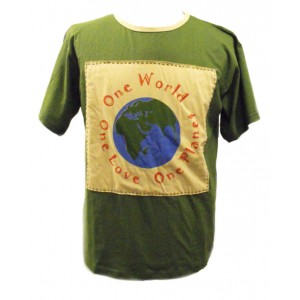 Fair Trade 100% Cotton Green One World One Love One Planet T Shirt
