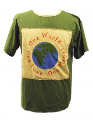 Fair Trade 100% Cotton Green One World One Love One Planet T Shirt