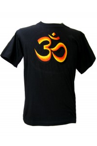 Fair Trade Embroidered Classic Orange Om T Shirt ( Black T Shirt)