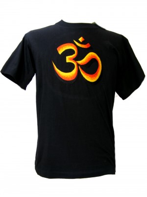 Fair Trade Embroidered Classic Orange Om T Shirt ( Black T Shirt)