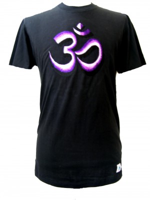 Fair Trade Embroidered Classic Purple Om T Shirt ( Black T Shirt)