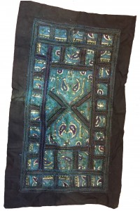 Vintage Rajasthani Embroidered  Wall Hanging - Beautiful Turquoise with Gold Sequins Traditional Rajasthani Design - Unique Work of Art