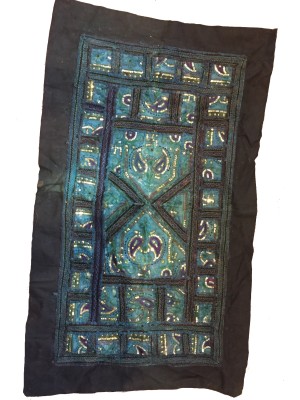 Vintage Rajasthani Embroidered  Wall Hanging - Beautiful Turquoise with Gold Sequins Traditional Rajasthani Design - Unique Work of Art