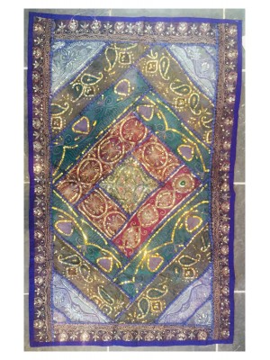Vintage Rajasthani Embroidered Wall Hanging - Beautiful Purple, Green, Maroon & Gold Traditional Geometric Design - Unique Work of Art