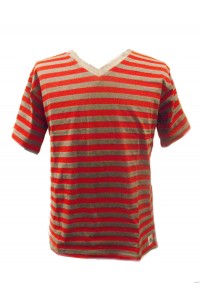 Fair Trade 100% Cotton Classic Stripey Red / Grey Mens T Shirt
