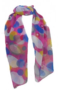 Fair Trade Bright Pink Circle Design Floaty Chiffon Scarf