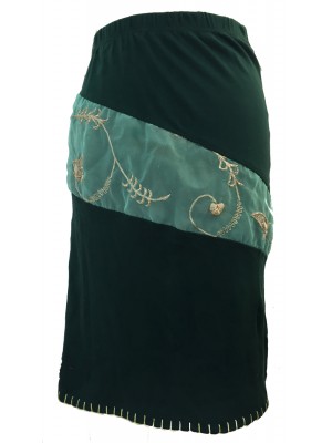 Fair Trade Green Stretchy Ophelia Jersey Skirt with Sari Detail