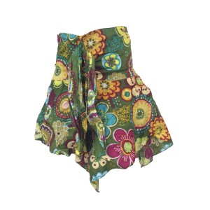 Fair Trade Colourful Short Cotton Belinda Elasticated  Jungli  Skirt - Olive