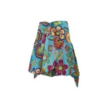 Fair Trade Colourful Short Cotton Belinda Elasticated  Jungli  Skirt - Sky Blue