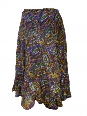 Fair Trade Cotton Jalabi Skirt - Purple Green Paisley Print