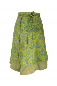 Fair Trade Double Layered Midi Length Swish Wrap Skirt - Lime with Pale Green Underskirt Fair Trade Double Layered Midi Length Swish Wrap Skirt - Lime with Pale Green Underskirt