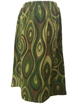 Fair Trade Cotton Jersey Elasticated Retro Spiral Skirt - Greens and Browns