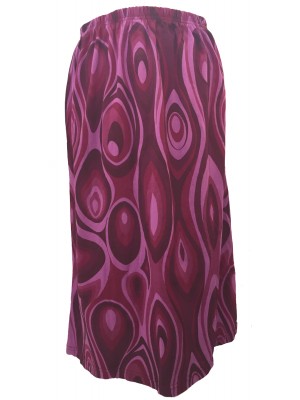 Fair Trade Cotton Jersey Elasticated Retro Spiral Skirt - Maroons and Pink