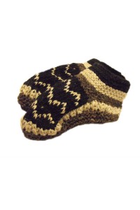 Handknit Wool Black & White Fleece Lined Tibetan House Slippers