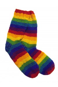Handknitted Fair Trade Woollen Rainbow Fleece Lined Slipper Socks