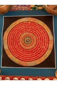 Original Vintage Thangka Painting - Tibetan Buddhist Om Made Padme Hum Mantra Mandela within a Lotus Flower