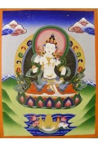 Original Vintage Tibetan Buddhist Thangka Painting - Vajrasattva - Bodhisattva of esoteric practice  and tantra - Fair Trade