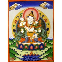 Original Vintage Tibetan Buddhist Thangka Painting - Vajrasattva and his consort Vajragarvi- Bodhisattvas of esoteric practice  and tantra - Fair Trade