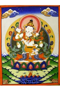 Original Vintage Tibetan Buddhist Thangka Painting - Vajrasattva and his consort Vajragarvi- Bodhisattvas of esoteric practice  and tantra - Fair Trade