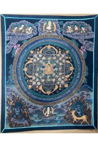 Original Vintage Tibetan Buddhist Thangka Painting - Black Kalachakra Mandala- Fair Trade