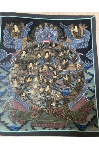 Original Vintage Tibetan Buddhist Thangka Painting - Black Wheel of Life - Fair Trade