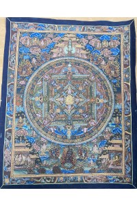 Original Vintage Tibetan Buddhist Thangka Painting - Complex Kalachakra Mandala- Fair Trade