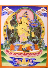 Original Vintage Tibetan Buddhist Thangka Painting - Majushri , Boddhisattva of Transcendent Wisdom - Fair Trade