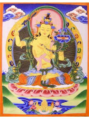 Original Vintage Tibetan Buddhist Thangka Painting - Majushri , Boddhisattva of Transcendent Wisdom - Fair Trade