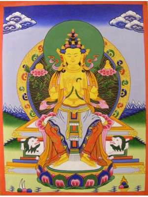 Original Vintage Tibetan Buddhist Thangka Painting -  White Tara, Goddess of Compassion - Fair Trade