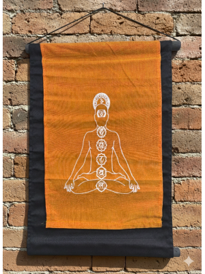 Saffron Seven Chakra Wall Hanging / Banner 100% Cotton - Fair Trade