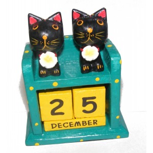 Fair Trade Perpetual Wooden Cat Calendar