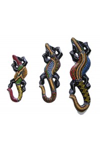 Set of 3 Colourful Hand Painted Wooden Balinese Geckos - Fair Trade